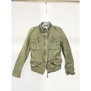 CELEBRITY PINK WOMENS JACKET GREEN MEDIUM M EMBELISHED COAT FRONT ZIP CASUAL